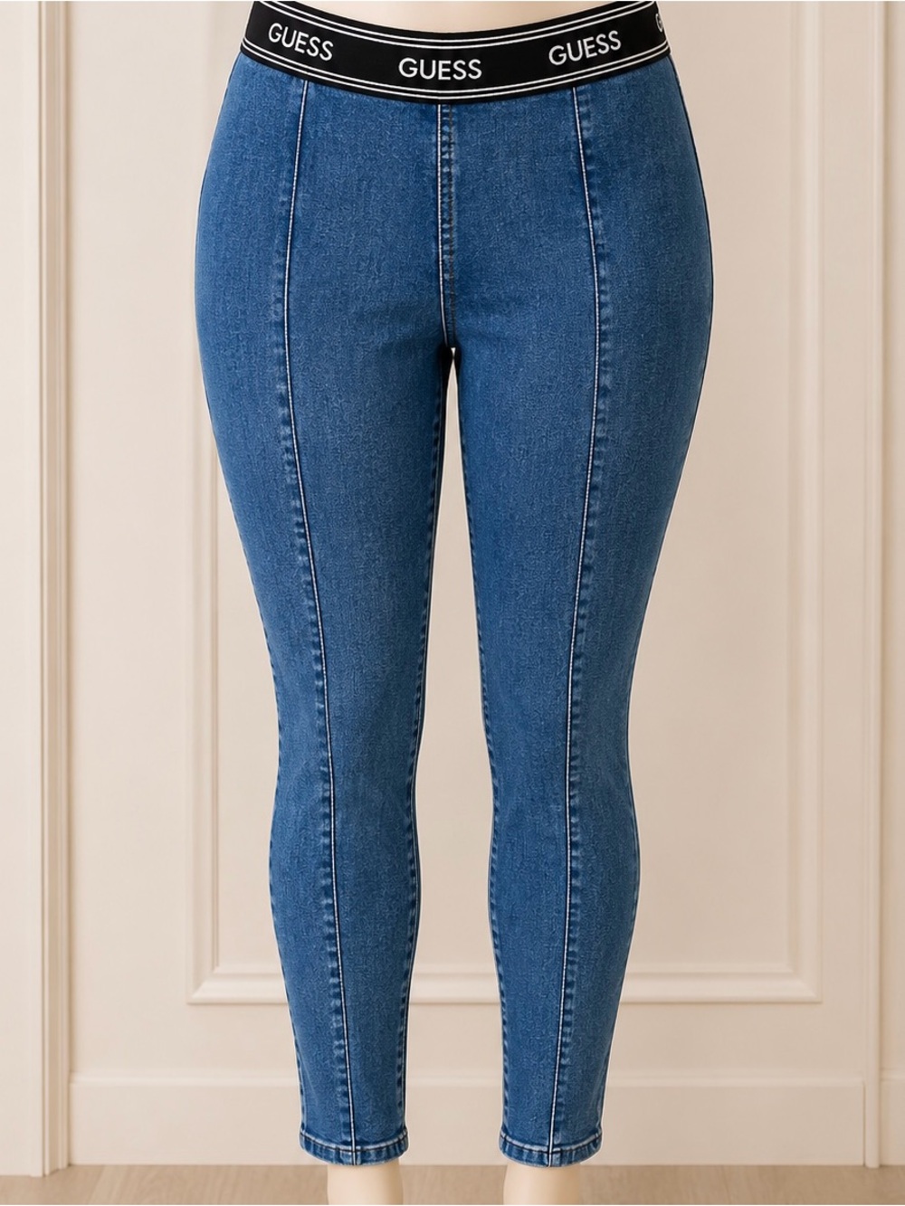 GUESS Blue Denim-Effect Jeggings with Branded Waistband